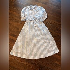 LOFT Light Blue and White Striped Tie Front Dress Size 8